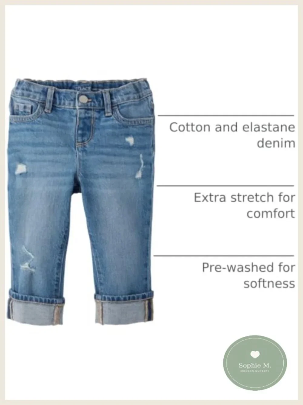 Toddler Girls Straight Leg Fashion Denim Jeans - Cotton Stretch